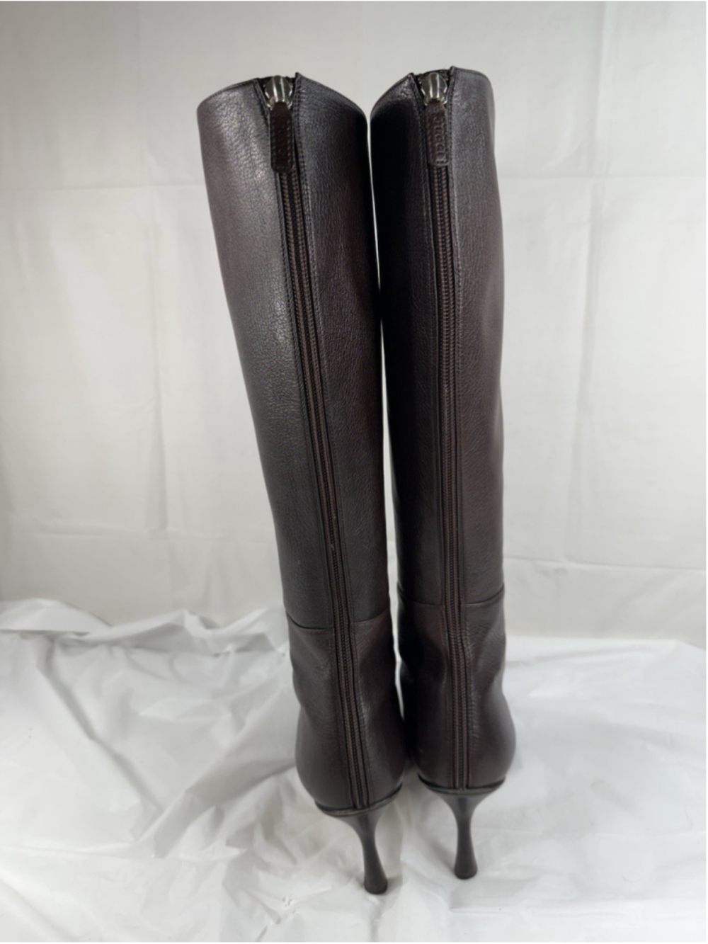 GUCCI dark brown pebbled leather KNEE HIGH pointy toe Boots size 8 B Italy - Picture 4 of 15